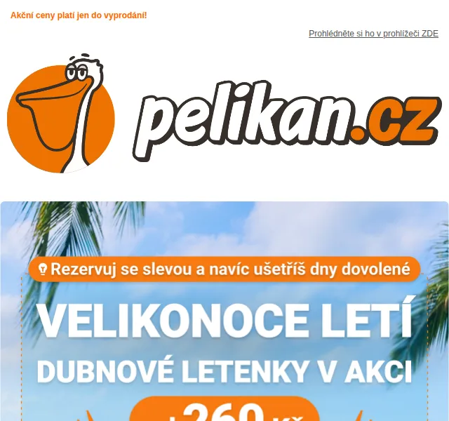 ✈ Pelikan.cz: Letenky od 260 Kč – červen 2026 | Nuslet.cz