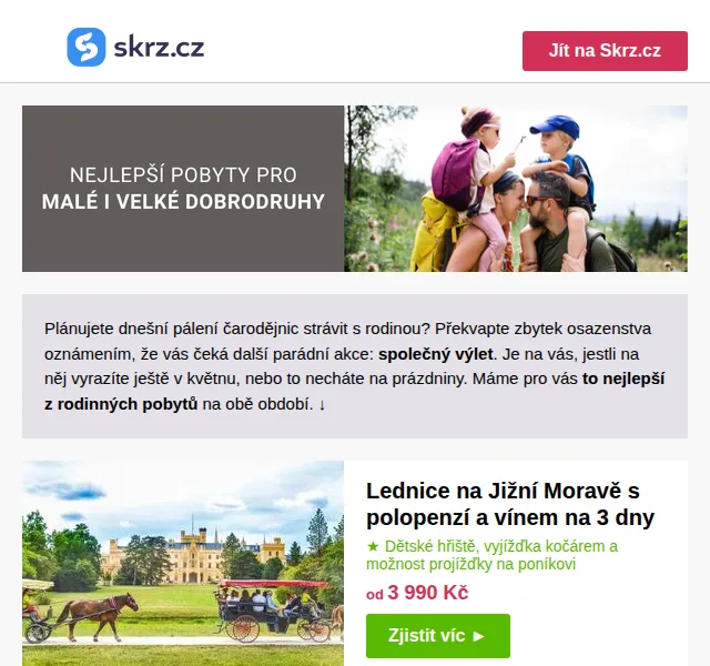 Skrz: Rodinné pobyty s dětmi zdarma – červen 2026 | Nuslet.cz