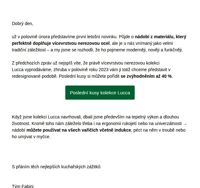 Jan Fabini: 40% na poslední kusy kolekce Lucca – červenec 2026 | Nuslet.cz