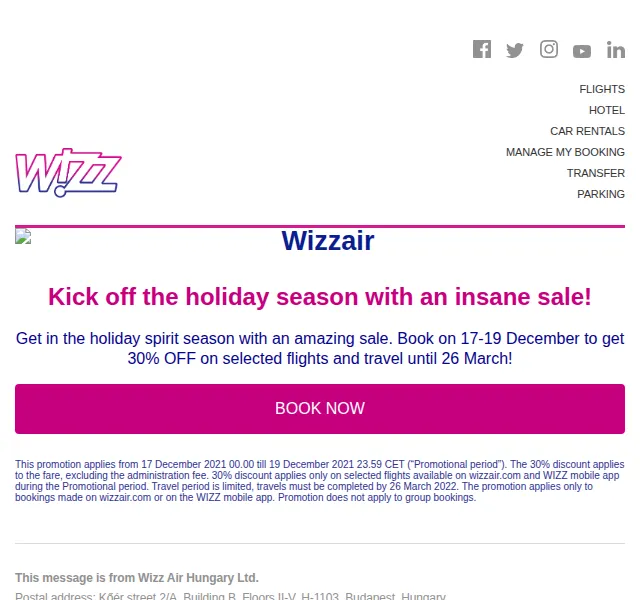 Wizz Air: 30% sleva na vybrané lety – prosinec 2021 | Nuslet.cz