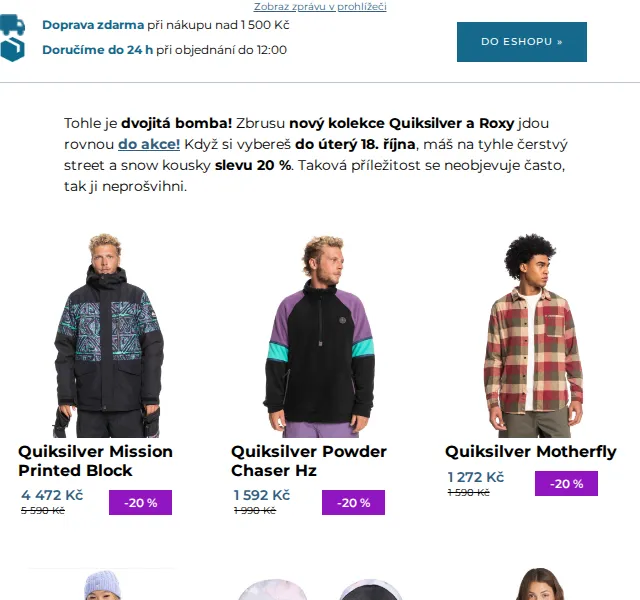SNOWBOARD ZEZULA: Sleva 20 % na Quiksilver a Roxy – červen 2026 | Nuslet.cz