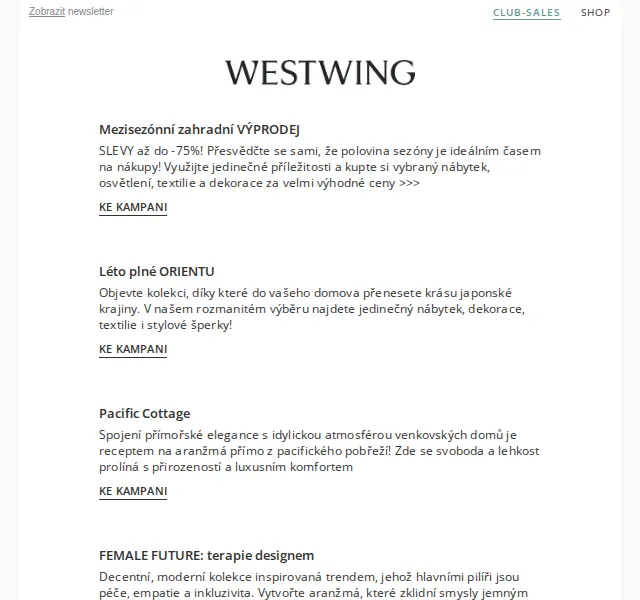 Westwing: Zahradní výprodej až -75 % – červen 2026 | Nuslet.cz