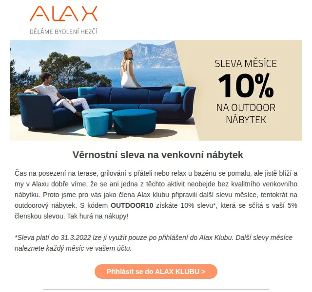 ALAX nábytek: Sleva 10 % na venkovní nábytek – červen 2026 | Nuslet.cz