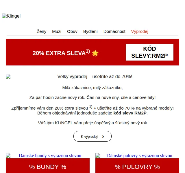 KLiNGEL: 20% extra sleva na módu a bydlení – výprodej do 70 % | Nuslet.cz