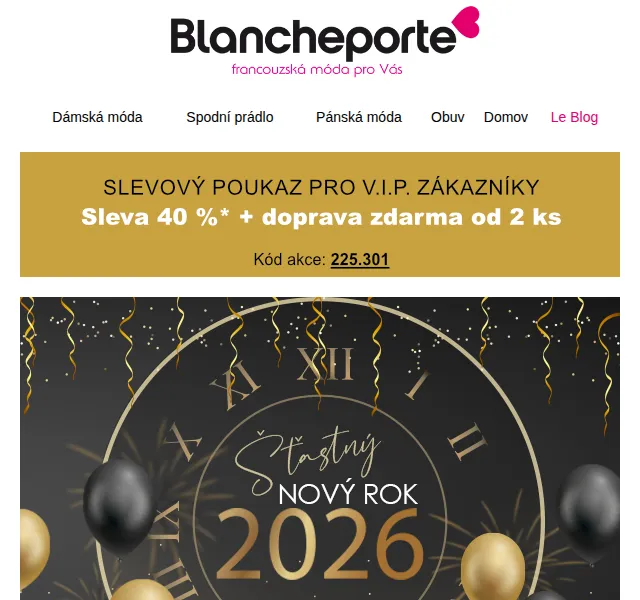 Blancheporte: Nový rok 2026 – VIP kupón na módu | Nuslet.cz