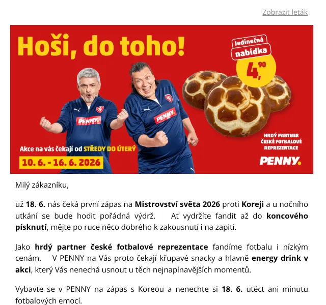 Penny: Fandit se vám vyplácí – soutěž, nápoje a snacky na MS 2026