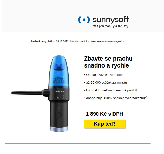 Sunnysoft.cz: Opolar Airduster, Xiaomi Dash Cam a nivelák – červen 2026 | Nuslet.cz