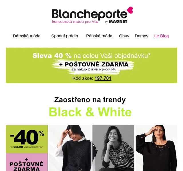 Blancheporte: Black & White se slevou 40 % – červen 2026 | Nuslet.cz