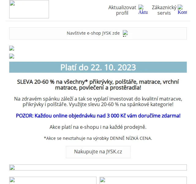 JYSK: Sleva 20–60 % na spánkové kategorie + doprava zdarma za 3 000 Kč – červen 2026 | Nuslet.cz