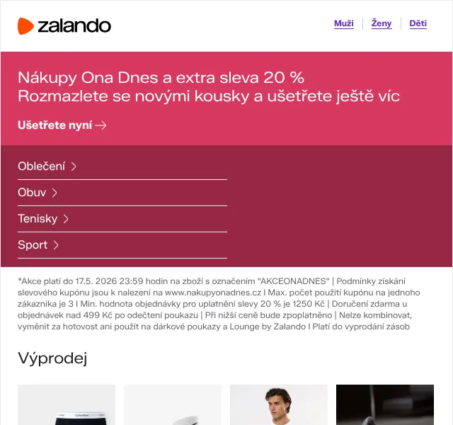 Zalando: Sleva 20 % + extra akce – květen 2026 | Nuslet