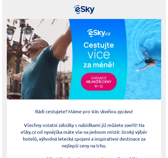 eSky.cz: Garance nejnižší ceny – červenec 2026 | Nuslet.cz