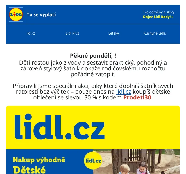 Lidl: Dětské oblečení se slevou 30 % – kód Prodeti30