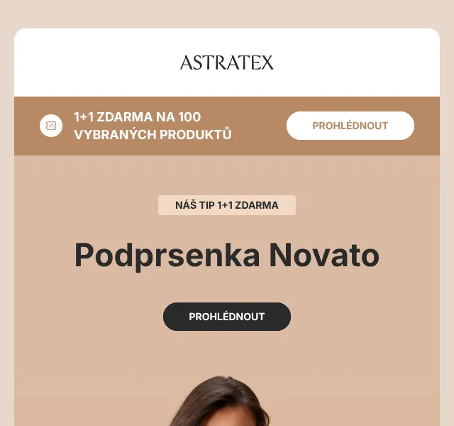 Astratex: 1+1 zdarma na podprsenky Dorina – srpen 2026