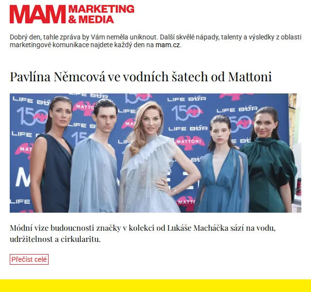 Marketing & Media: Pavlína Němcová ve vodních šatech od Mattoni – červen 2026 | Nuslet.cz