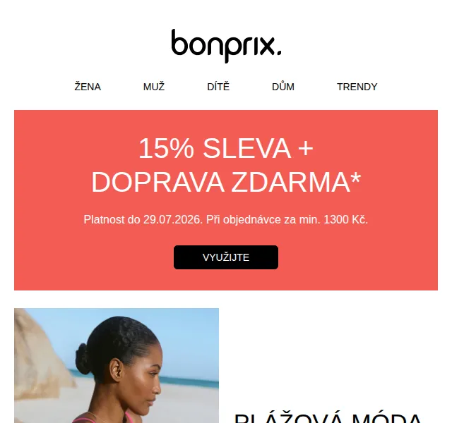 Bonprix: 15 % sleva + doprava zdarma – srpen 2026