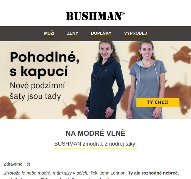 BUSHMAN: modrá kolekce mikin, bund a triček – červen 2026 | Nuslet.cz