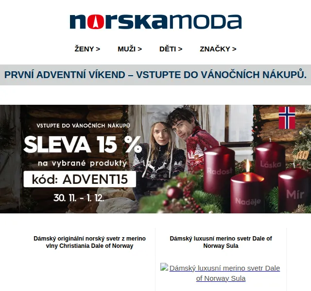 Norskamoda: Adventní výprodej norského oblečení slevy 15 % – červen 2026 | Nuslet.cz
