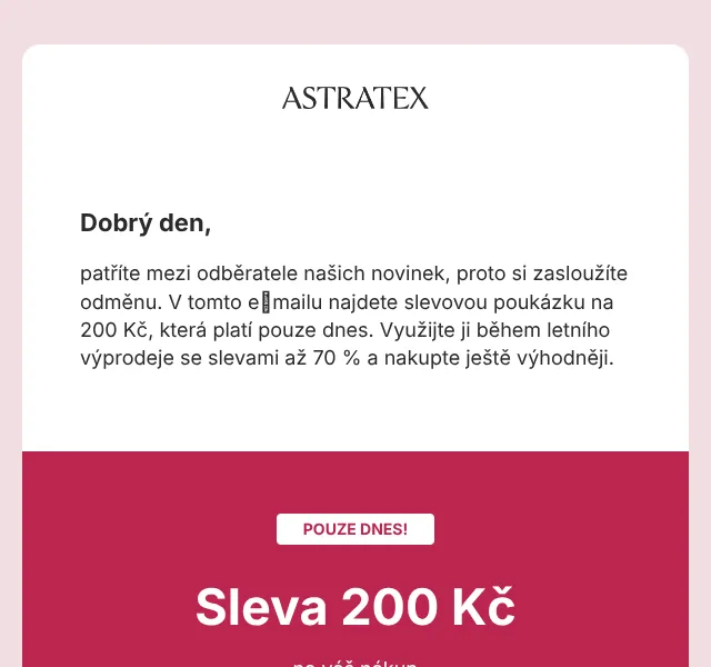 Astratex.cz: 200 Kč sleva na spodní prádlo – srpen 2026