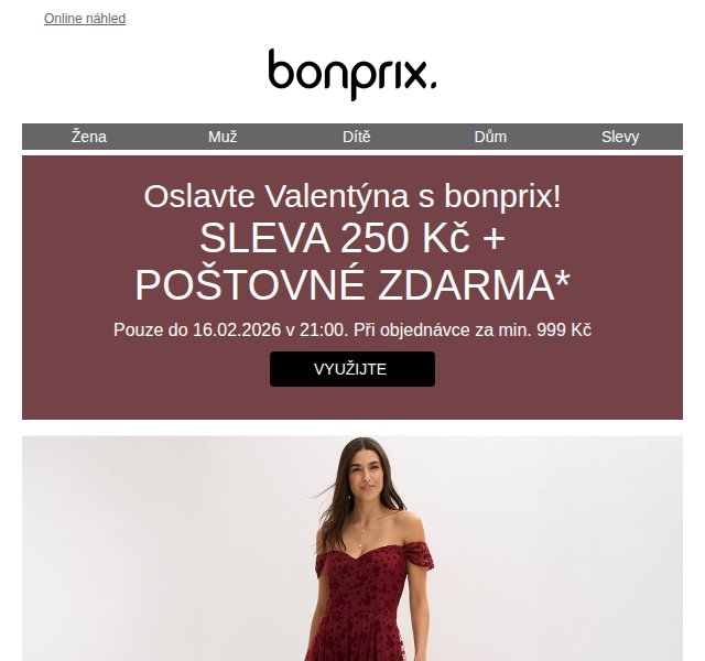 Bonprix: Sleva 250 Kč + poštovné zdarma – únor 2026