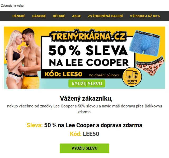 Lukáš z Trenýrkárna.cz: 50% sleva na Lee Cooper – červen 2026 | Nuslet.cz