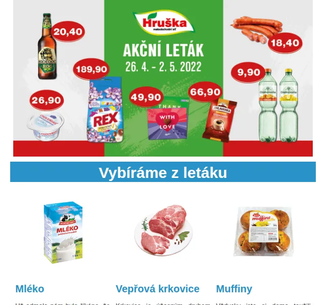 Váš HRUŠKA tým: Mléko od 18,90 Kč, vepřová krkovice 144,90 Kč – červen 2026 | Nuslet.cz