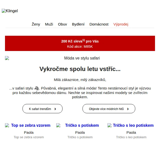 KLiNGEL: 200 Kč sleva na safari módu – červen 2026 | Nuslet.cz