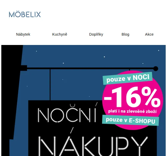 Möbelix: Noční nákupy se slevou 16 % – červen 2026 | Nuslet.cz