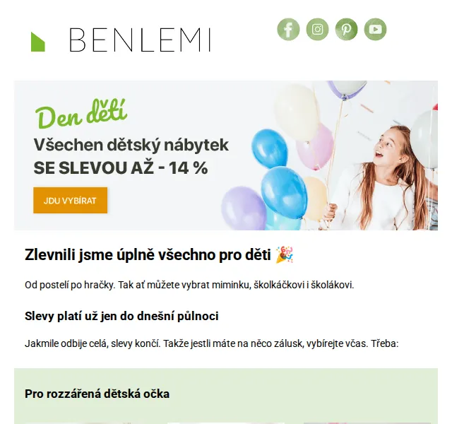 Michal z rodiny Benlemi: Slevy až 14 % na vše pro děti – červen 2026 | Nuslet.cz