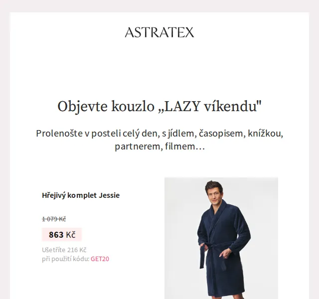 Astratex.cz: Sleva 20 % na pyžama a župany – červenec 2026 | Nuslet.cz