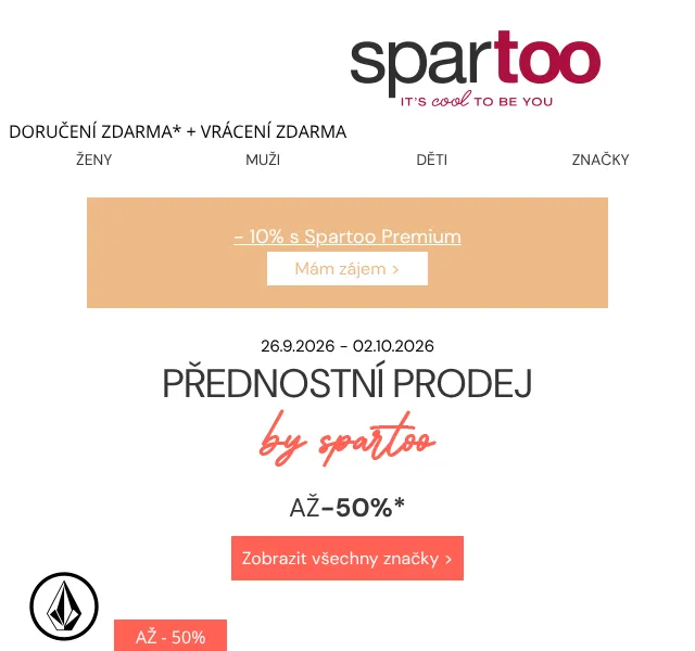 Spartoo.cz: až -50% Volcom, Tommy, Pepe – září