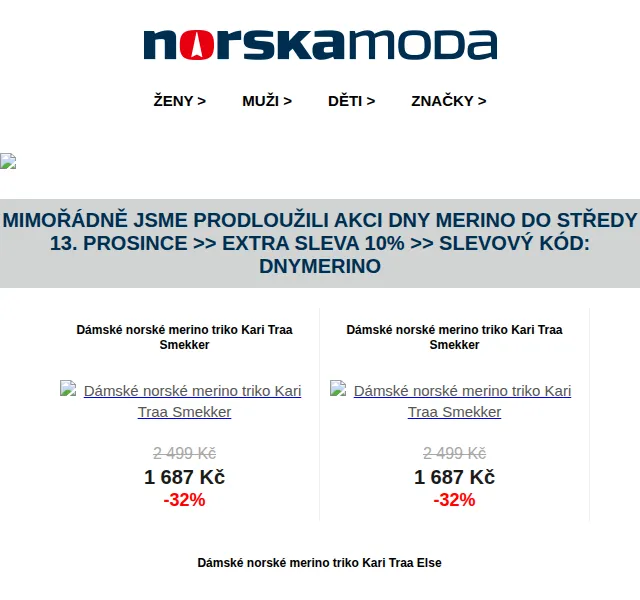 Norskamoda.cz: Prodloužená akce DNY MERINO až -33 % – červen 2026 | Nuslet.cz