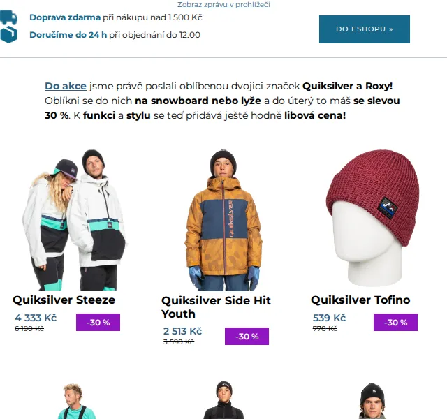 SNOWBOARD ZEZULA: Quiksilver a Roxy -30 % – červen 2026 | Nuslet.cz