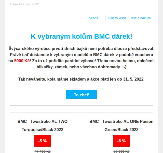 czbikero: 5000 Kč dárek ke kolům BMC – červen 2026 | Nuslet.cz