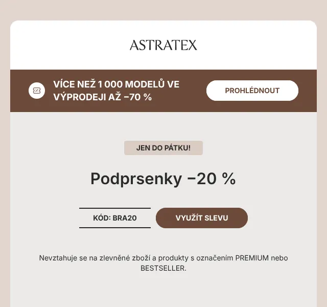 Astratex.cz: sleva 20 % na podprsenky – červenec 2026