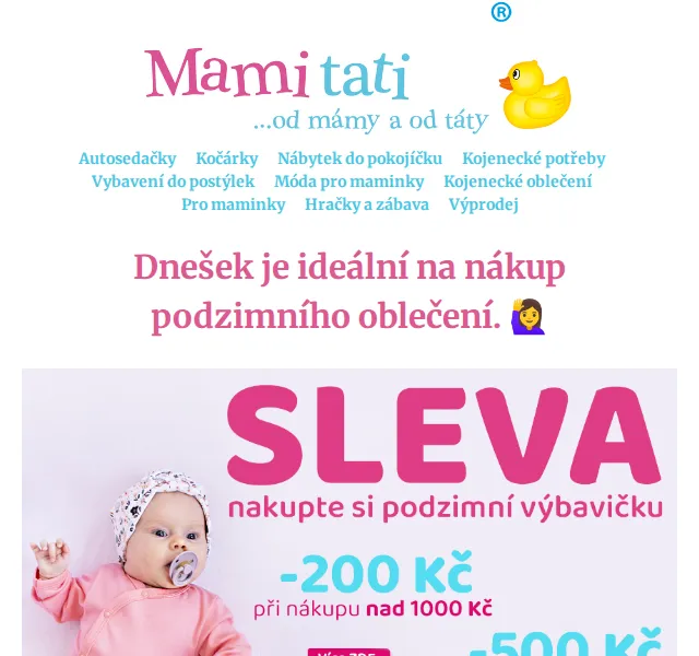 Mamitati.cz: Slevy 500 Kč a 200 Kč na podzimní oblečení – červen 2026 | Nuslet.cz