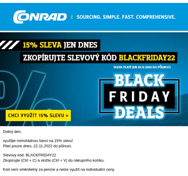 Conrad Electronic: 15% sleva na vše – listopad 2022 | Nuslet.cz