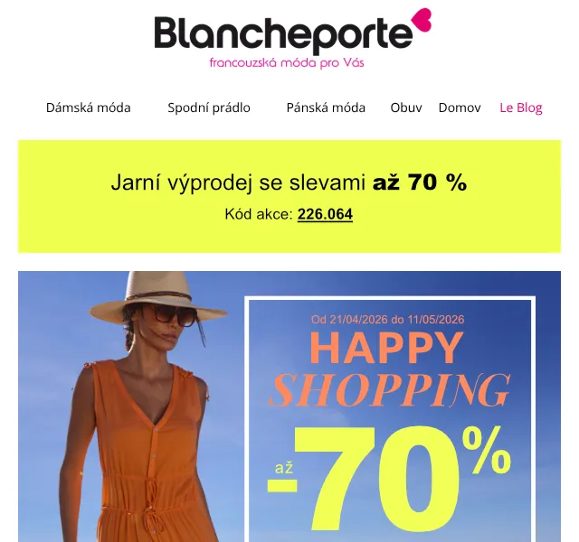 Blancheporte: Jarní výprodej až -70 % – duben 2026
