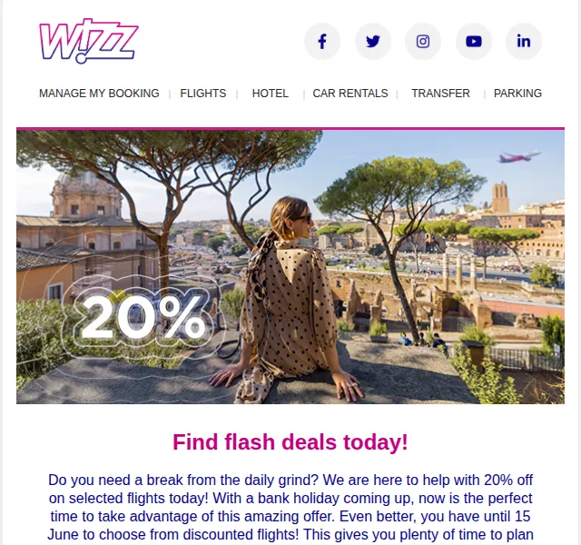 Wizz Air: 20% sleva na vybrané lety – červen 2026 | Nuslet.cz