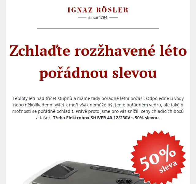 Ignazrosler.cz: Sleva 50 % na Elektrobox SHIVER 40 – červen 2026 | Nuslet.cz