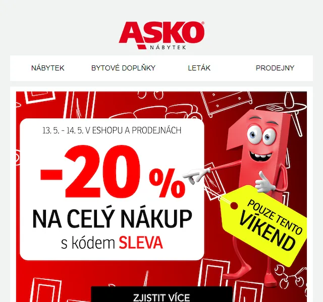 Asko Nábytek: Sleva -20 % na celý nákup – červen 2026 | Nuslet.cz