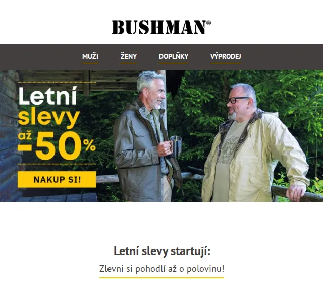 BUSHMAN: Letní slevy až -50 % – červen 2026 | Nuslet.cz
