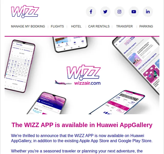Wizz Air: aplikace Huawei AppGallery – červen 2026 | Nuslet.cz