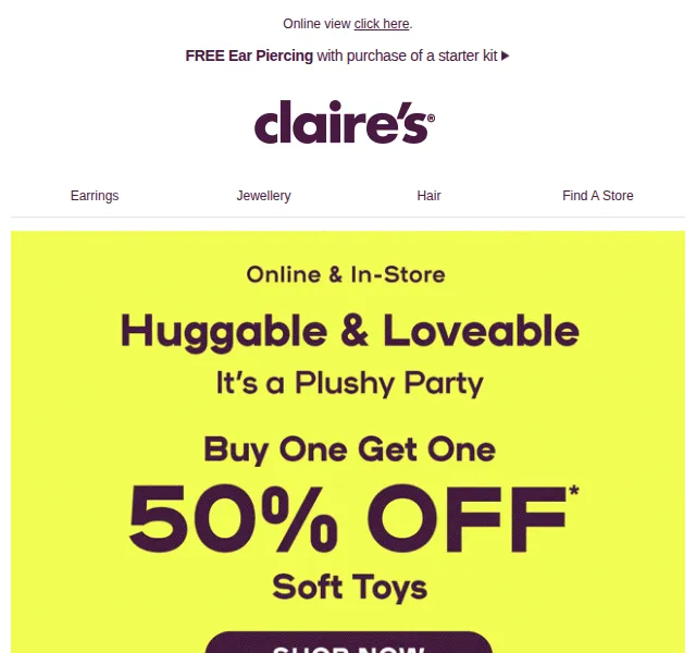 Claire's: plyšové hračky a šperky – červen 2026 | Nuslet.cz