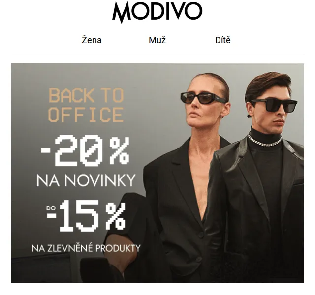 Modivo: kancelářská móda se slevou –20 % – červen 2026 | Nuslet.cz
