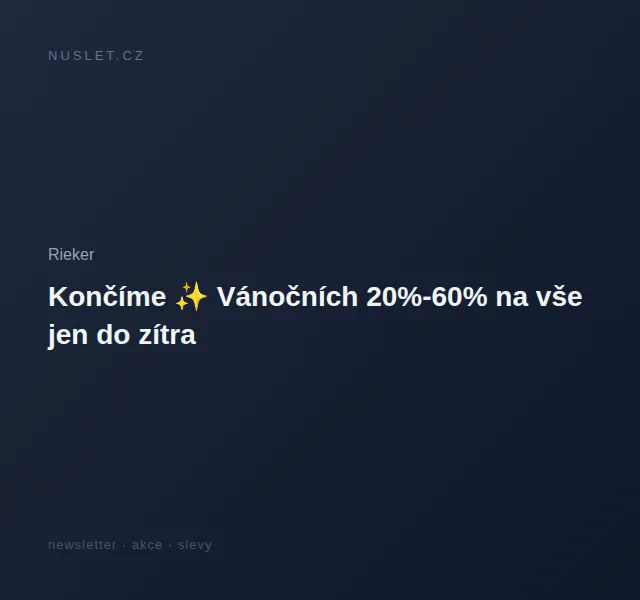 Rieker: Vánoční slevy 20–60 % na vše – červen 2026 | Nuslet.cz