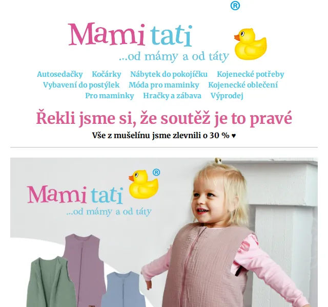 Mamitati.cz: Mušelín za 30 % slevu – červen 2026 | Nuslet.cz
