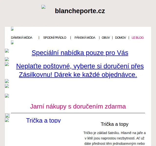 Blancheporte: Poštovné ZDARMA + dárek k objednávce – červen 2026 | Nuslet.cz