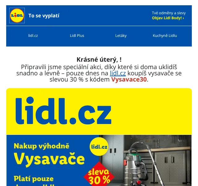 Lidl: vysavače se slevou 30 % – kód Vysavace30