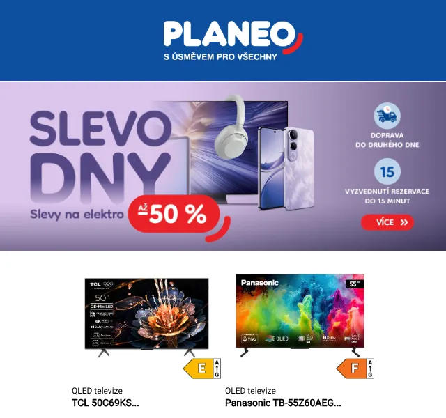 Planeo: Elektro slevy až −50 % – duben 2026 | Nuslet.cz