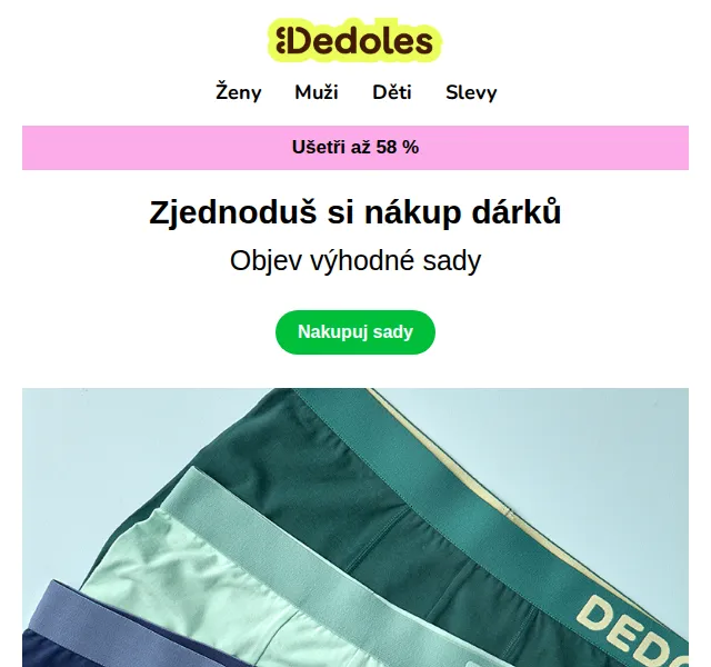 Dedoles.cz: Sady ponožek a spodního prádla až s 58% slevou – červen 2026 | Nuslet.cz